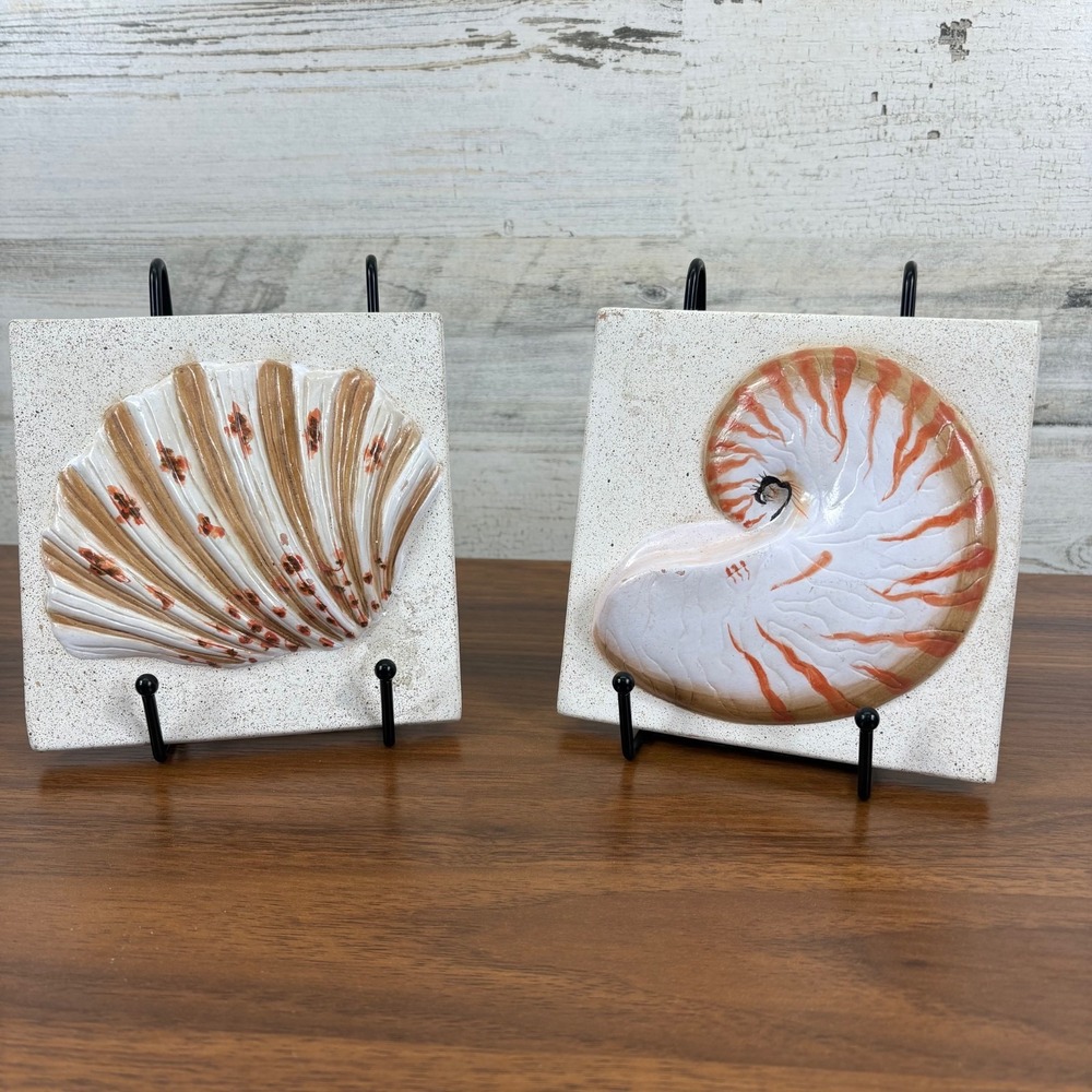 Tiger Chambered Nautilus Shell and Scallop Shell Ceramic 3D Wall decor Hand Pain